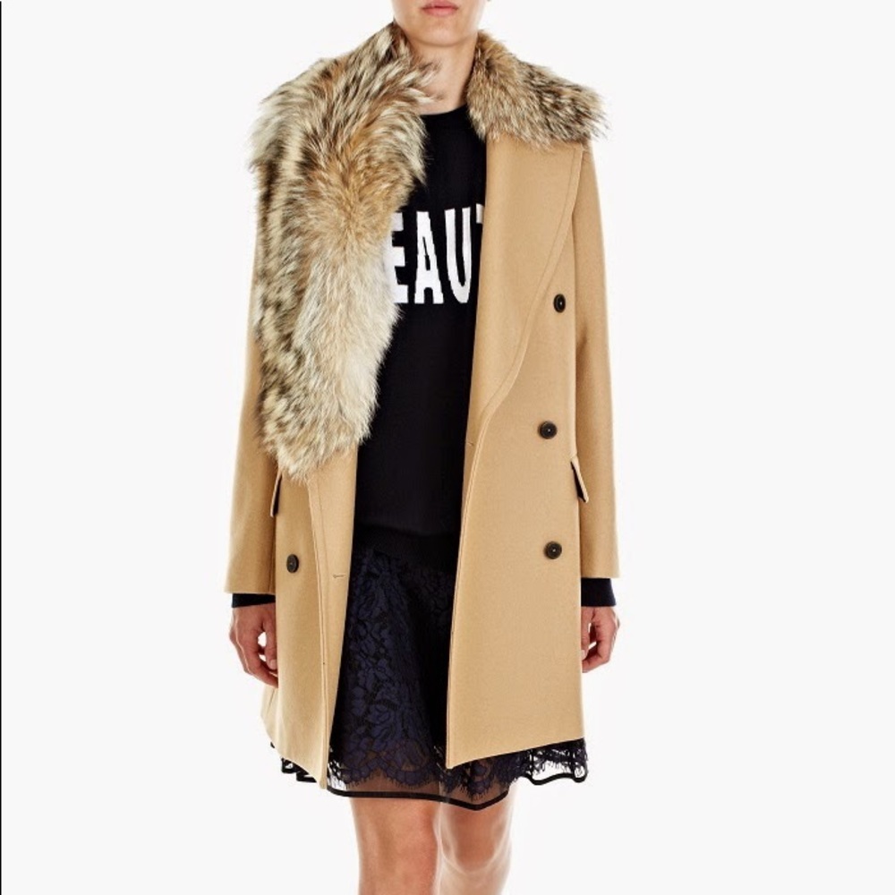 MSGM wool coat with fox shawl collar